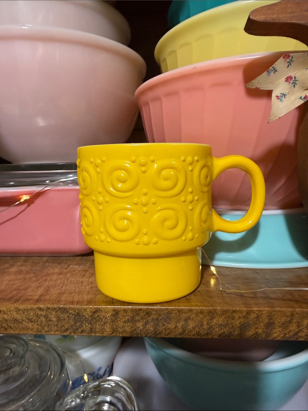 Hazel atlas yellow milk glass swirl mug
